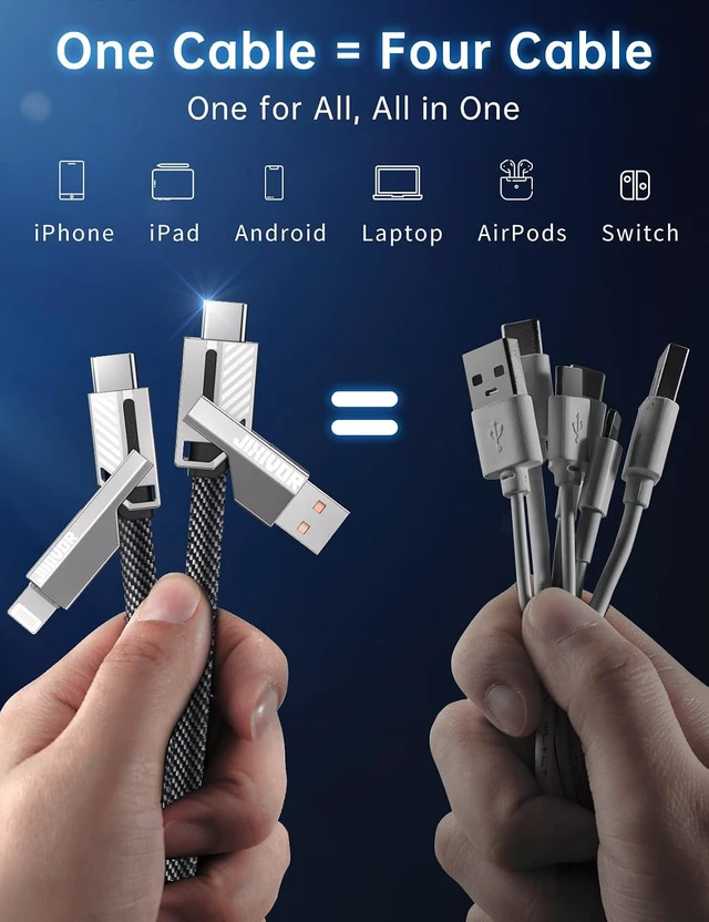 Alt view image 5 of 7 - 60W 4 in 1 Multi Charging Cable 5FT USB C/A to C/Lightning Cable Combo