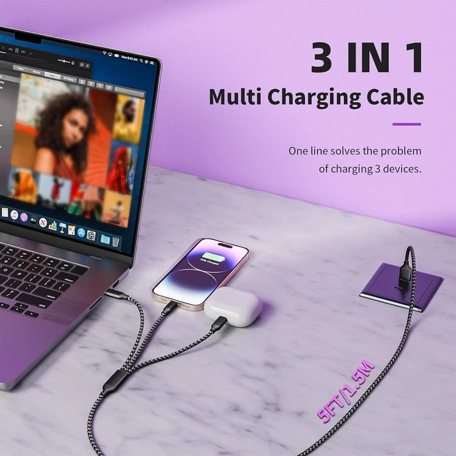 Alt view image 3 of 7 - Multi Charging Cable Dual Type-C Multiple Charger Cable