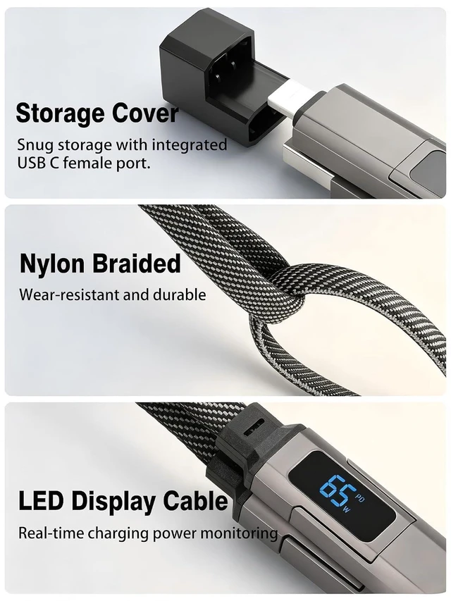 Alt view image 5 of 7 - 4-in-1 Multi Charger Cable with Keychain 65W