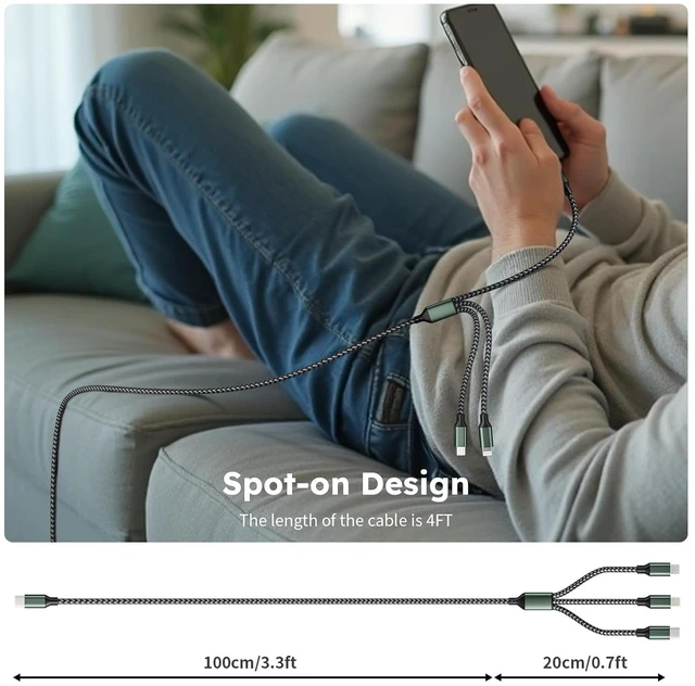 Alt view image 7 of 7 - 3 in 1 USB C to Multi Charging Cable 4FT Travel Charger Cables
