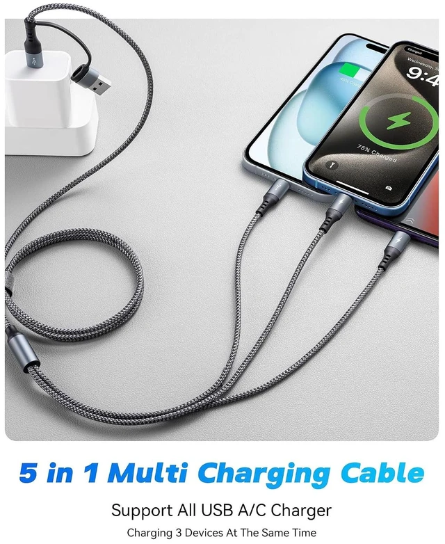 Alt view image 2 of 7 - 5 in 1 Multi Charging Cable USB A/C Universal Charger Cable