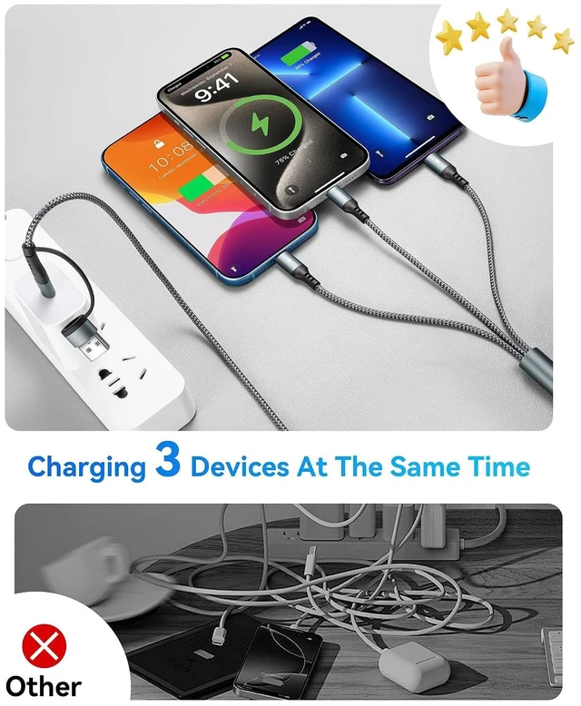 Alt view image 6 of 7 - 5 in 1 Multi Charging Cable USB A/C Universal Charger Cable