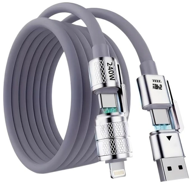 Main image of 1PC 4-in-1 Multi Function Charging Cable 4 Colors Available Multi Port Phone Charger Cord for Daily Use (Grey)