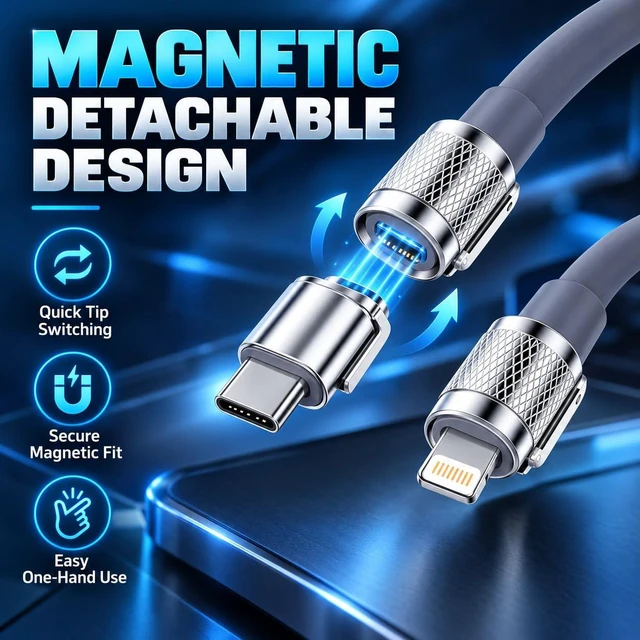 Alt view image 4 of 7 - 1PC 4-in-1 Multi Function Charging Cable 4 Colors Available Multi Port Phone Charger Cord for Daily Use (Grey)