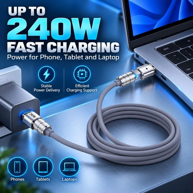 Alt view image 5 of 7 - 1PC 4-in-1 Multi Function Charging Cable 4 Colors Available Multi Port Phone Charger Cord for Daily Use (Grey)