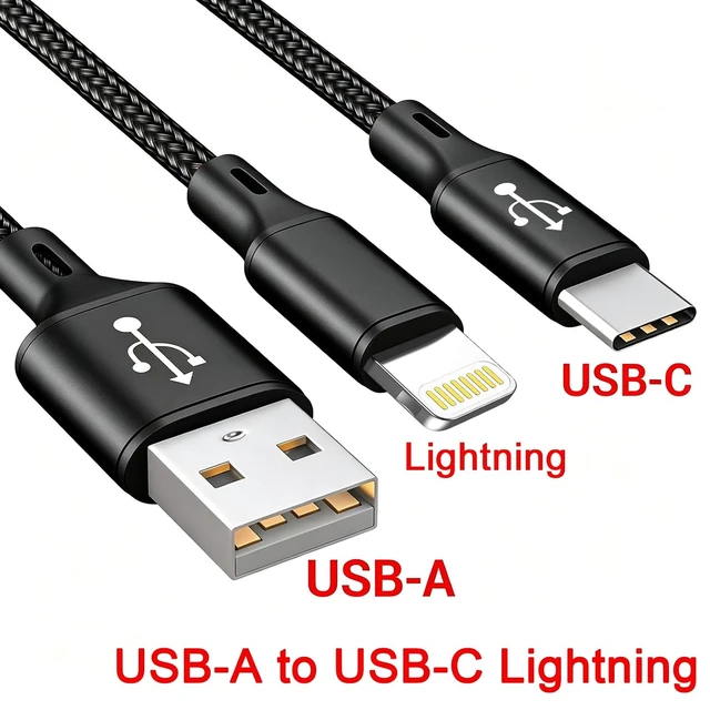 Alt view image 3 of 6 - Multi Charging Cable 4FT 2-in-1 2Pack USB C + Lightning Port