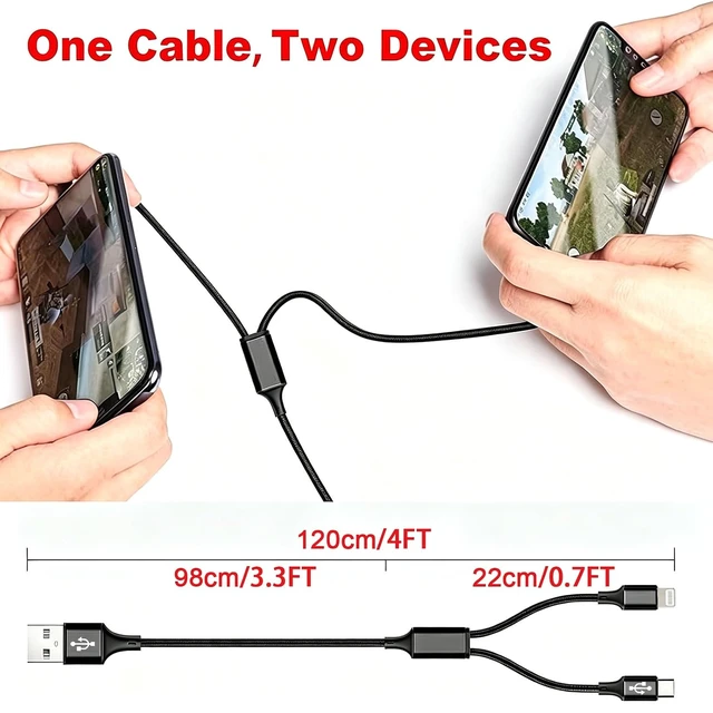 Alt view image 5 of 6 - Multi Charging Cable 4FT 2-in-1 2Pack USB C + Lightning Port