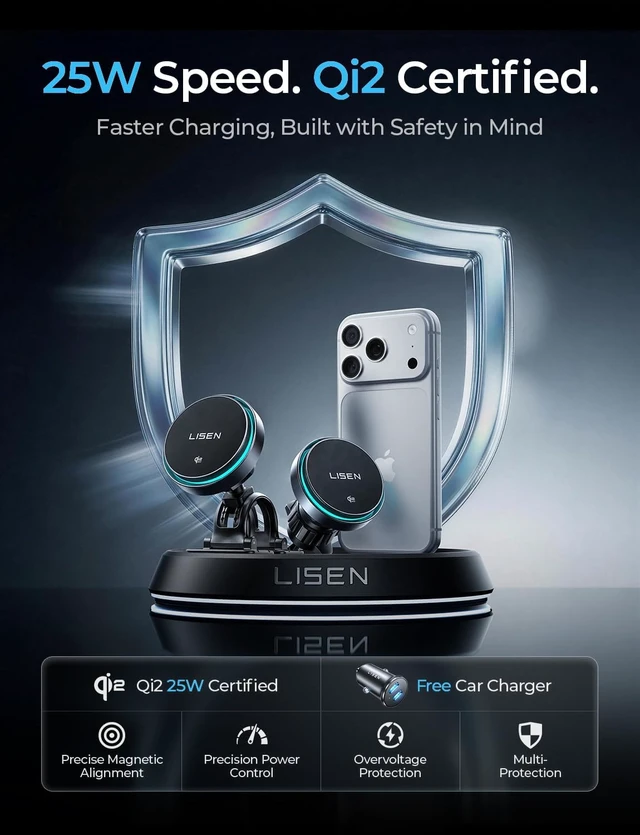 Alt view image 2 of 7 - Qi2.2 25W MagSafe Car Mount Charger with Cooling Fan Fast Charge for iPhone 18 Pro Max Certified 3 in 1 Magnetic Wireless Car Chager for iPhone 17 16 15 Pro Max Car Charger and Cable Included
