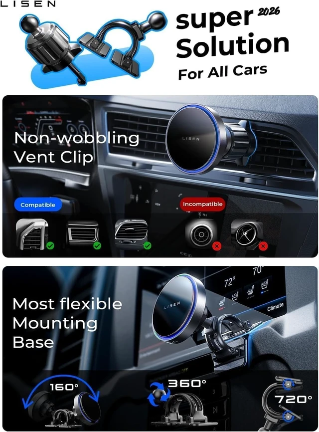 Alt view image 6 of 7 - Qi2.2 25W MagSafe Car Mount Charger with Cooling Fan Fast Charge for iPhone 18 Pro Max Certified 3 in 1 Magnetic Wireless Car Chager for iPhone 17 16 15 Pro Max Car Charger and Cable Included