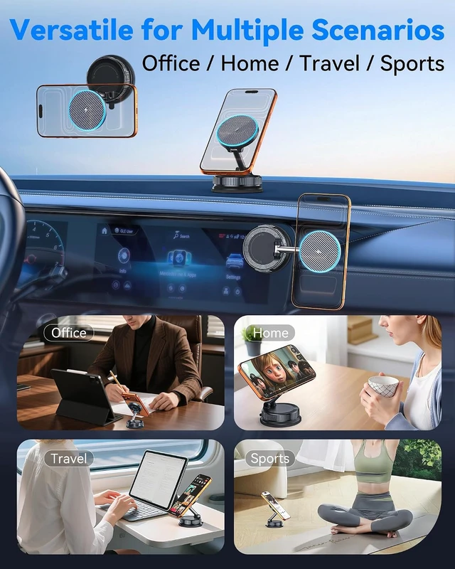 Alt view image 3 of 7 - 15W MagSafe Car Mount Charger Magnetic Wireless Car Charger with Vacuum Suction Cup & Nano Adhesive Base 360° Rotatable Strong Hold Car Phone Mount for iPhone 17 16 15 14 13 12 Series S26