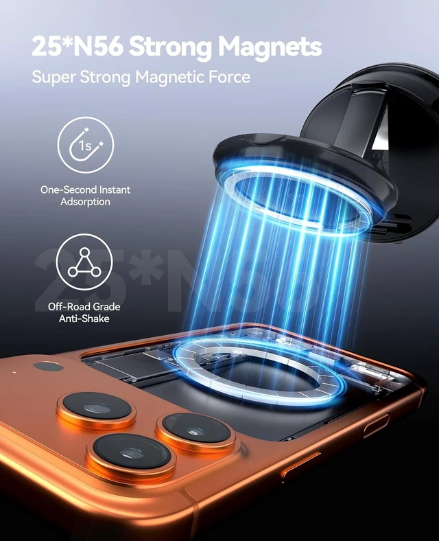 Alt view image 3 of 7 - 2026 Upgraded 15W MagSafe Car Mount Charger Magnetic Wireless Car Charger 360° Rotatable Strong Hold Car Phone Mount with Vacuum Suction Cup & Nano Adhesive Base for iPhone 17 16 15 14 13 12