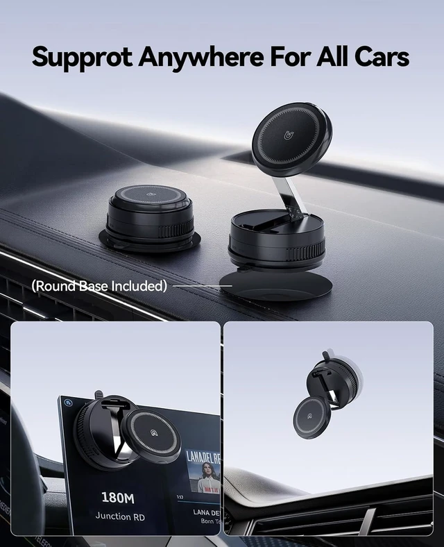 Alt view image 4 of 7 - 2026 Upgraded 15W MagSafe Car Mount Charger Magnetic Wireless Car Charger 360° Rotatable Strong Hold Car Phone Mount with Vacuum Suction Cup & Nano Adhesive Base for iPhone 17 16 15 14 13 12