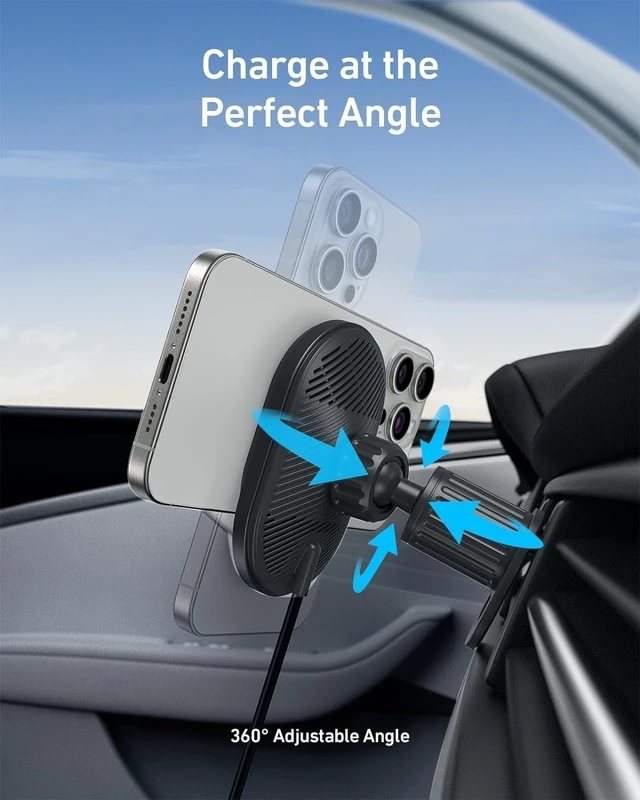 Alt view image 4 of 6 - MagGo Qi2 Wireless Car Charger 15W Magnetic Mount Fast Charging for iPhone 12-16 Series Adjustable Viewing Angle USB-C Black