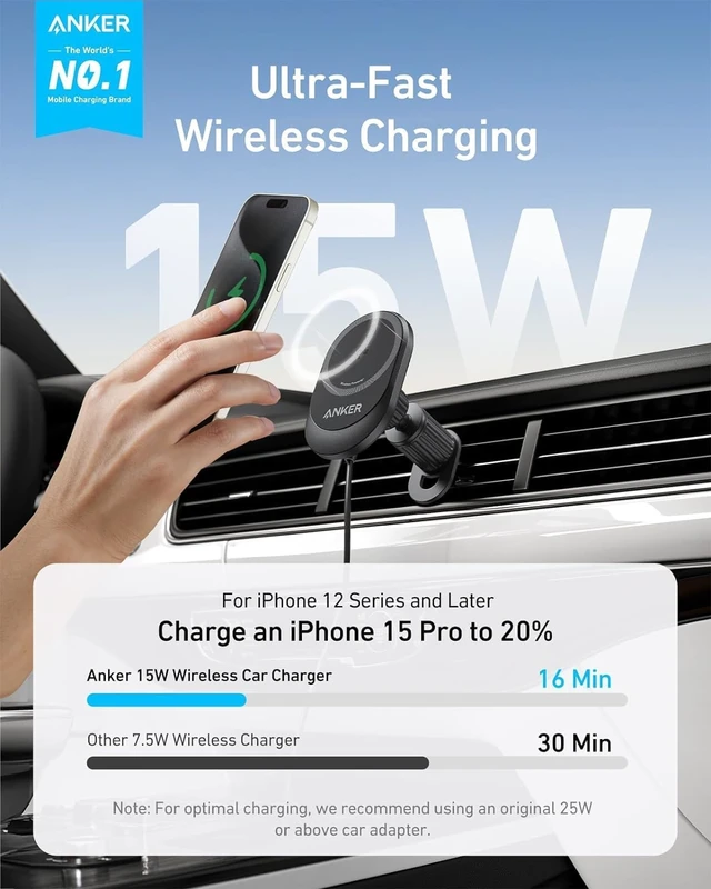 Alt view image 5 of 6 - MagGo Qi2 Wireless Car Charger 15W Magnetic Mount Fast Charging for iPhone 12-16 Series Adjustable Viewing Angle USB-C Black