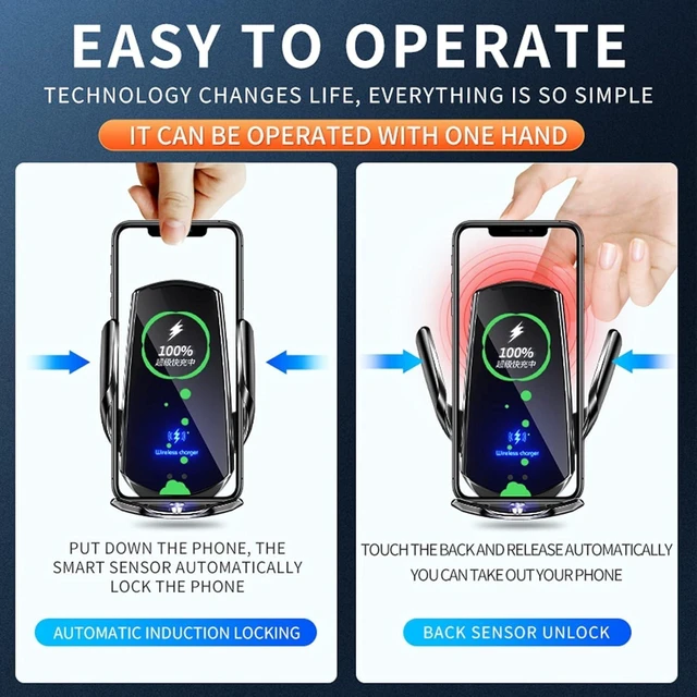Alt view image 3 of 5 - Q3 Smart Sensor Wireless Car Charger Mount 15W Qi Fast Charging Black