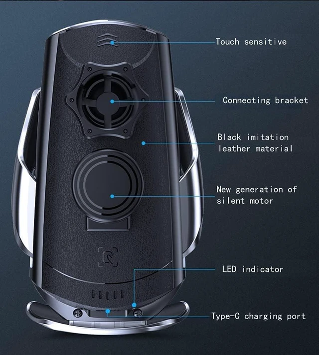 Alt view image 5 of 5 - Q3 Smart Sensor Wireless Car Charger Mount 15W Qi Fast Charging Black