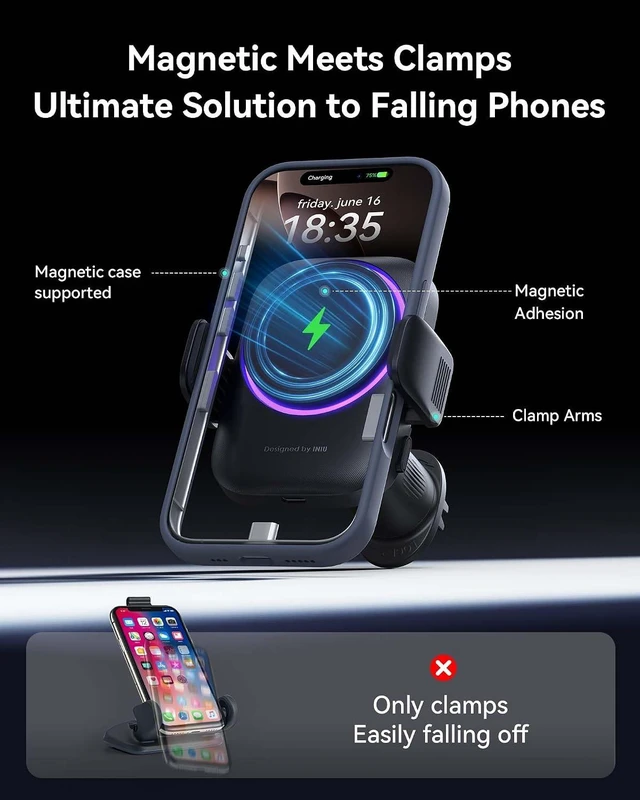 Alt view image 3 of 7 - 3-in-1 Magnetic Wireless Car Charger- Extra Clamp for Bumpy Road Cooling Fan to Extend Battery Life Original Qi2 Certified 15W Fast Charging for iPhone 12-17 Series
