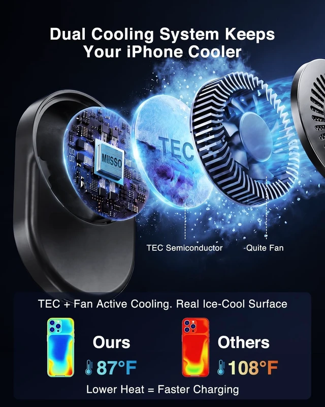Alt view image 3 of 7 - Qi2.2 25W Magnetic Wireless Car Mount Charger with TEC Cooling Fan