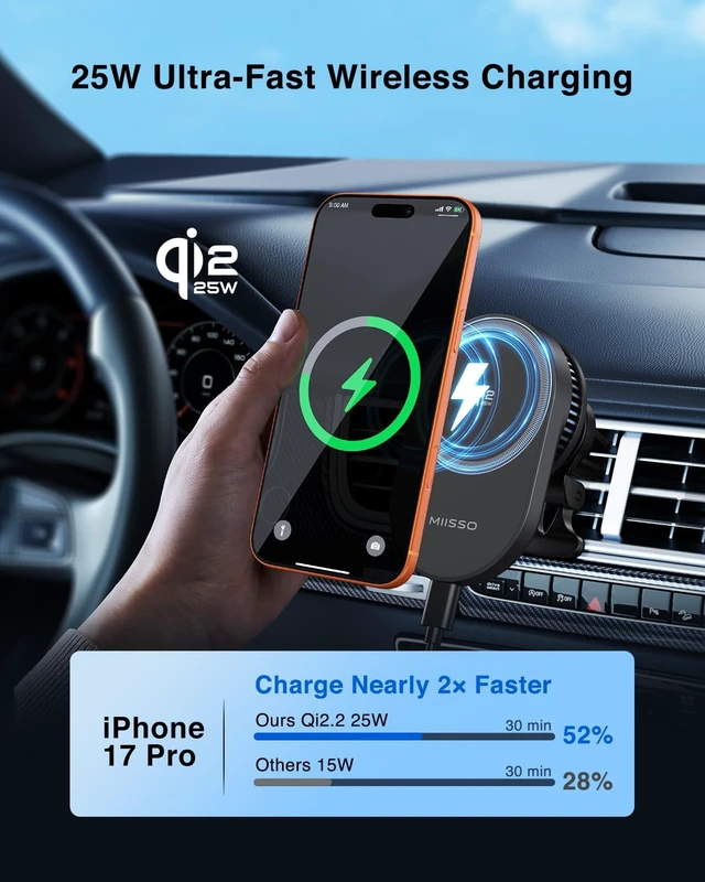 Alt view image 2 of 7 - Qi2.2 25W Magnetic Wireless Car Mount Charger with TEC Cooling Fan