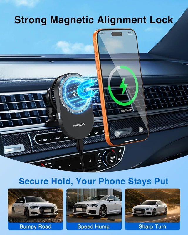 Alt view image 4 of 7 - Qi2.2 25W Magnetic Wireless Car Mount Charger with TEC Cooling Fan
