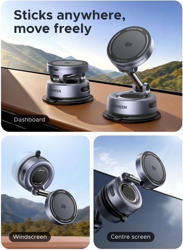 Alt view image 3 of 7 - 25W Qi2.2 MagSafe Compatible Wireless Car Charger Mount Suction Cup