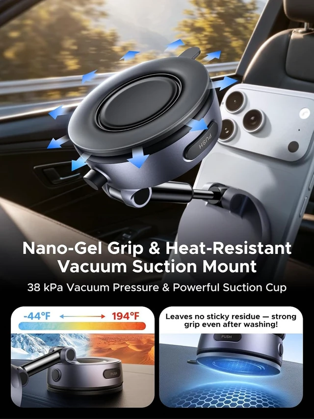 Alt view image 4 of 7 - 25W Qi2.2 MagSafe Compatible Wireless Car Charger Mount Suction Cup