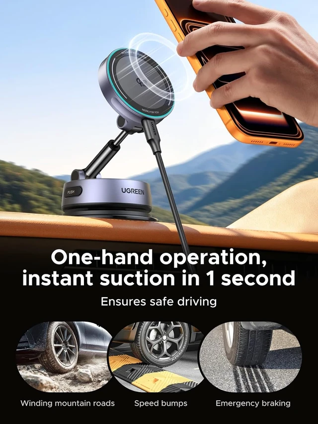 Alt view image 7 of 7 - 25W Qi2.2 MagSafe Compatible Wireless Car Charger Mount Suction Cup