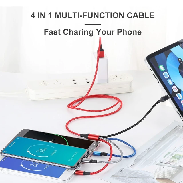 Alt view image 2 of 7 - 4 in 1 Multi Charging Cable 4FT/2Pcs Universal 3A Fast Charger Cord