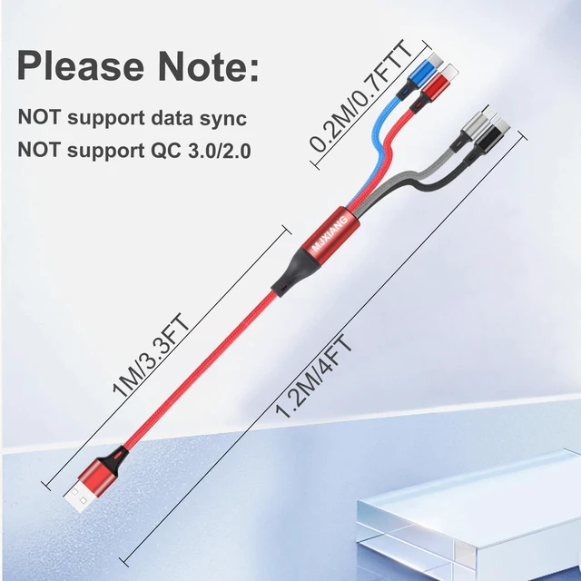 Alt view image 3 of 7 - 4 in 1 Multi Charging Cable 4FT/2Pcs Universal 3A Fast Charger Cord