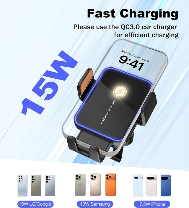 Alt view image 2 of 7 - 15W Auto-Clamping Wireless Car Charger Mount Air Vent Cell Phone Holder