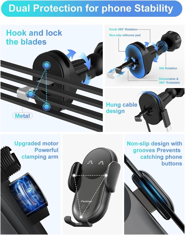 Alt view image 6 of 6 - Wireless Car Charger Phone Mount for Car Wireless Charger Smart Sensor Air Vent Automatic Clamping Phone Holder Compatible with iPhone 15/14/13/12/11/XS/XR/8 S22/S21/S20/Note 20