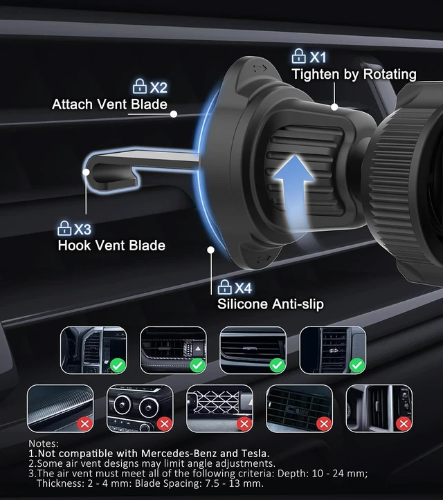 Alt view image 4 of 7 - 15W Auto-Clamping Wireless Car Charger Mount Air Vent Cell Phone Holder