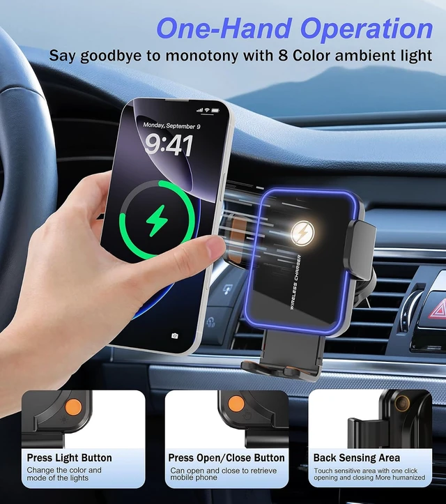 Alt view image 6 of 7 - 15W Auto-Clamping Wireless Car Charger Mount Air Vent Cell Phone Holder