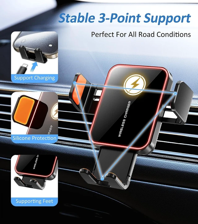 Alt view image 7 of 7 - 15W Auto-Clamping Wireless Car Charger Mount Air Vent Cell Phone Holder