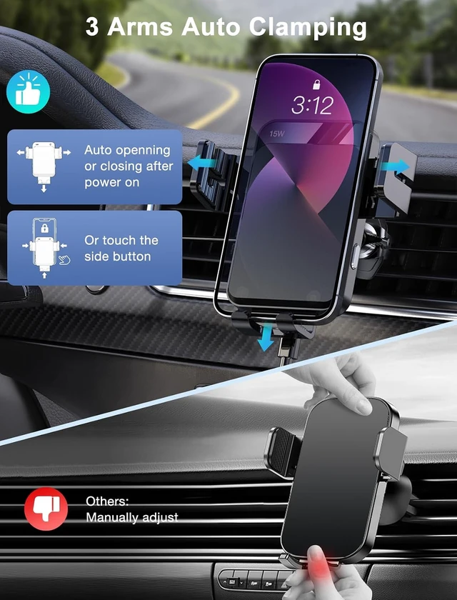 Alt view image 5 of 6 - Wireless Car Charger Auto-Clamping CD Slot Air Vent Car Mount Car Charger