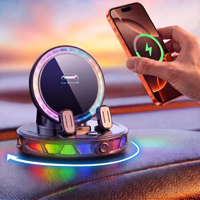 Main image of 360° Rotation 15W Wireless Car Phone Mount Charger with RGB Ambient Light