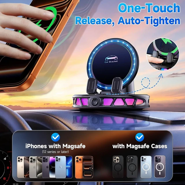 Alt view image 5 of 7 - 360° Rotation 15W Wireless Car Phone Mount Charger with RGB Ambient Light