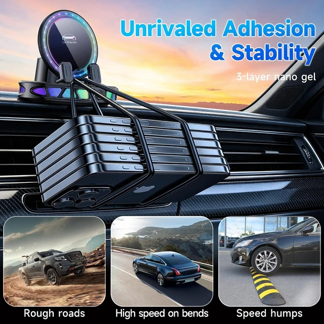 Alt view image 6 of 7 - 360° Rotation 15W Wireless Car Phone Mount Charger with RGB Ambient Light