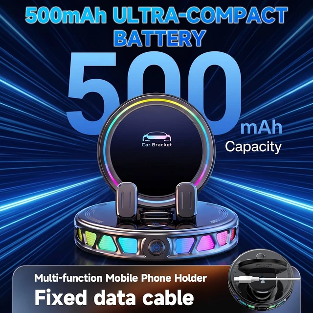 Alt view image 7 of 7 - 360° Rotation 15W Wireless Car Phone Mount Charger with RGB Ambient Light