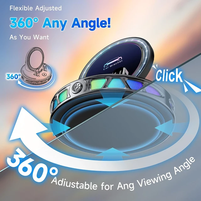 Alt view image 3 of 7 - 360° Rotation 15W Wireless Car Phone Mount Charger with RGB Ambient Light