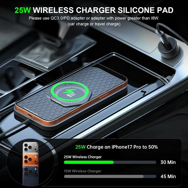 Alt view image 6 of 7 - 25W Wireless Car Charger Fast No-Slip Charging Pad Compatible with iPhone 17/16/15/14/13/12/11/X/8 Series Compatible with Galaxy Z Fold/Flip S/Note Series Qi Android Phones Black