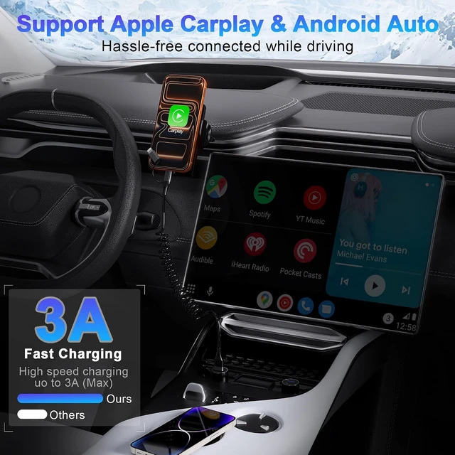 Alt view image 3 of 7 - 4-in-1 Car CarPlay Cable 6ft for iPhone Charger Cable USB C and Lightning Cable 2-in-1 Coiled Multi Fast Charging Cable for iPhone 18/17/16/15/14/13 iPad Supports CarPlay & Android Auto Black