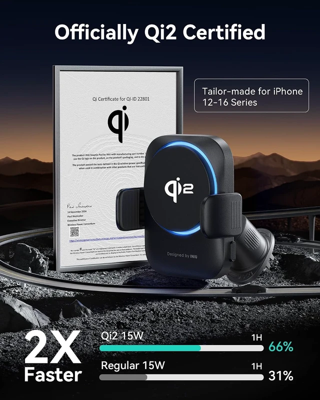 Alt view image 2 of 7 - 3-in-1 Magnetic Wireless Car Charger- Extra Clamp for Bumpy Road Cooling Fan to Extend Battery Life Original Qi2 Certified 15W Fast Charging for iPhone 12-17 Series