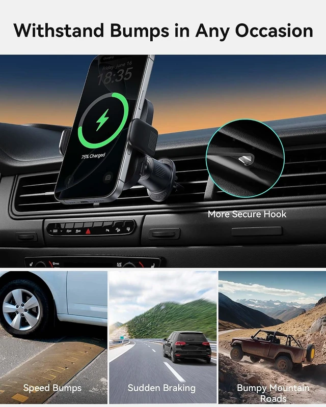Alt view image 4 of 7 - 3-in-1 Magnetic Wireless Car Charger- Extra Clamp for Bumpy Road Cooling Fan to Extend Battery Life Original Qi2 Certified 15W Fast Charging for iPhone 12-17 Series