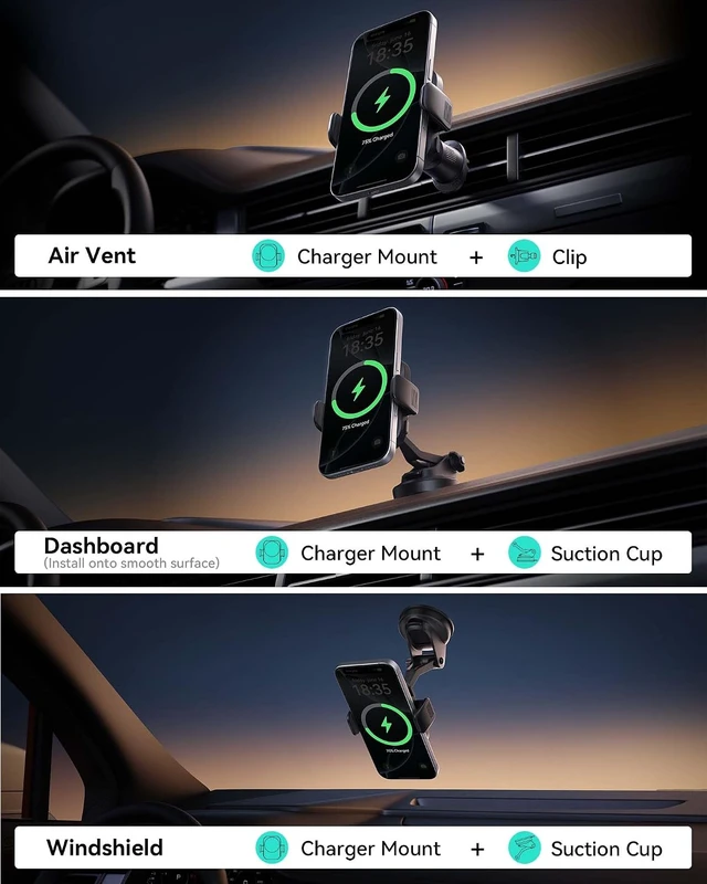 Alt view image 7 of 7 - 3-in-1 Magnetic Wireless Car Charger- Extra Clamp for Bumpy Road Cooling Fan to Extend Battery Life Original Qi2 Certified 15W Fast Charging for iPhone 12-17 Series
