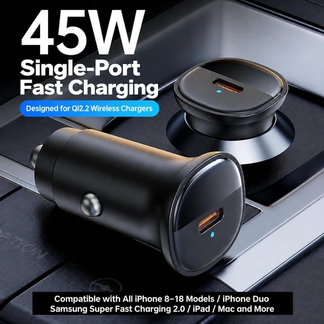 Alt view image 4 of 7 - 45W USB-C Car Charger PD/PPS Adapter for Qi2.2 25W Wireless Chargers