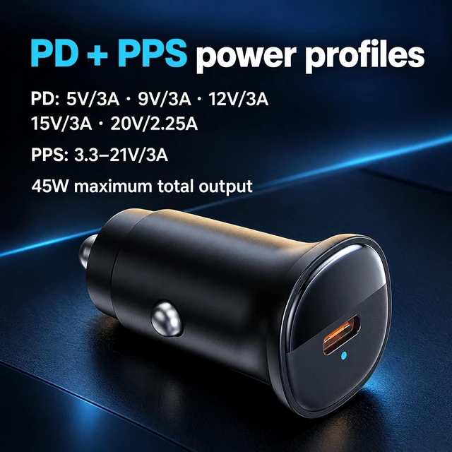 Alt view image 7 of 7 - 45W USB-C Car Charger PD/PPS Adapter for Qi2.2 25W Wireless Chargers