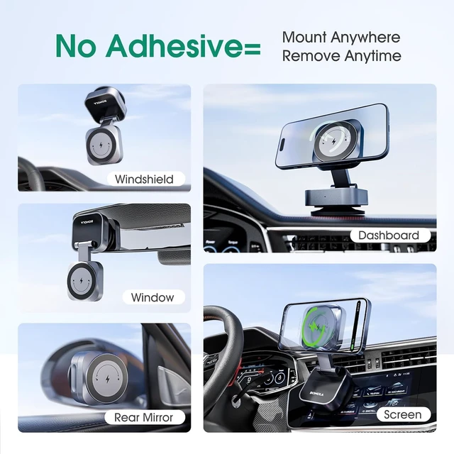 Alt view image 2 of 7 - 25W Vacuum Wireless Charger Holder Suction Cup Car Charger Stand for iPhone 17 16 15 14 13 12& Android Foldable Magnetic Phone Mount Use in Mirror/Dashboard/Windshield