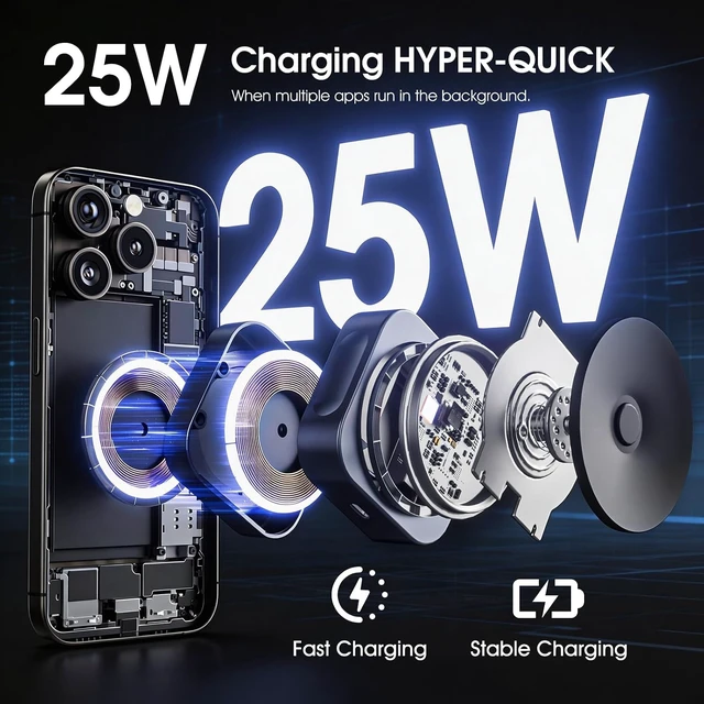 Alt view image 3 of 7 - 25W Vacuum Wireless Charger Holder Suction Cup Car Charger Stand for iPhone 17 16 15 14 13 12& Android Foldable Magnetic Phone Mount Use in Mirror/Dashboard/Windshield