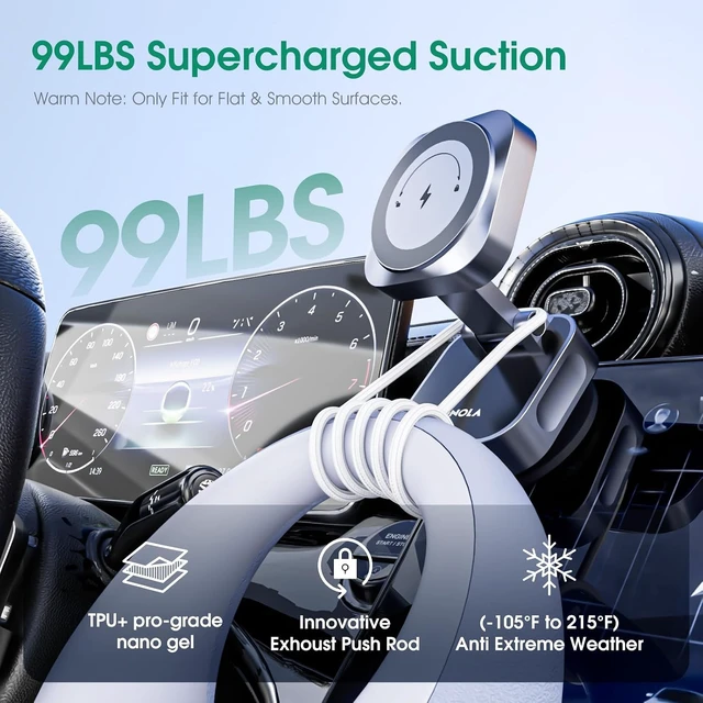 Alt view image 5 of 7 - 25W Vacuum Wireless Charger Holder Suction Cup Car Charger Stand for iPhone 17 16 15 14 13 12& Android Foldable Magnetic Phone Mount Use in Mirror/Dashboard/Windshield